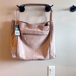 The Sak purse - tan suade with outside zipper and inside pockets